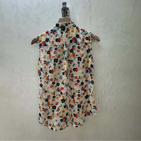Cabi || Women's Sleeveless Ruffled Bodice in Vivivd Floral  White Blouse XS - Picture 7 of 11